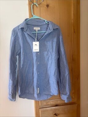 Free Assembly Light Blue Striped Button-Up Shirt